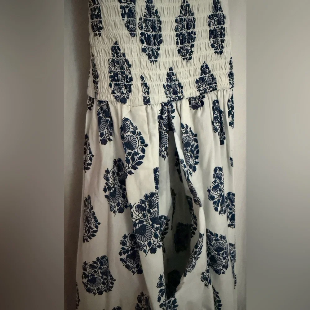 J. Crew Friday Dress in Gathered Floral Block Print  Maxi Dress - Navy Wht  - L